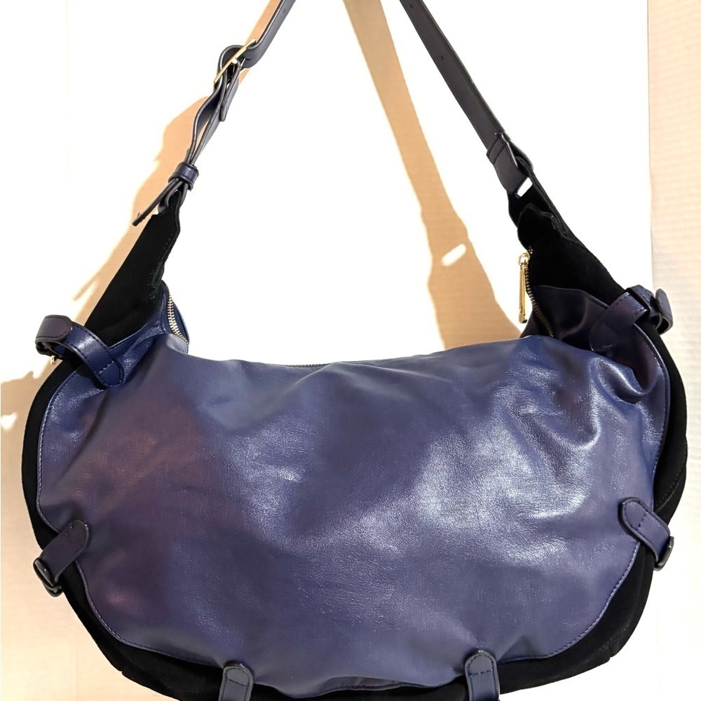 INZI Stylish Blue suede, and leather shoulder Bag